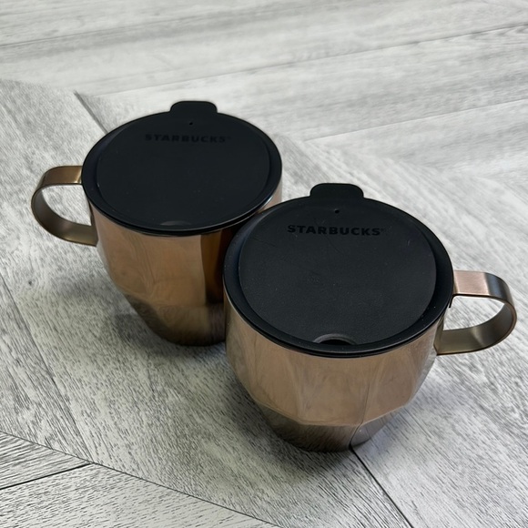 Starbucks- Copper Bronze Coffee Mugs with Black Lids - Picture 3 of 6